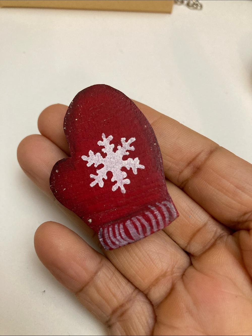 White Snowflake on Red Mitten Wooden Brooch - Women Jewelry Brooches